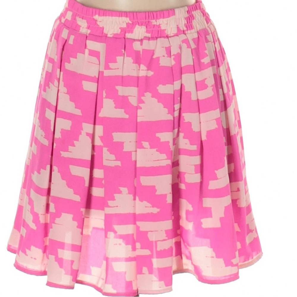 Aqua Pink White Geometric Mini Skirt, Size Small